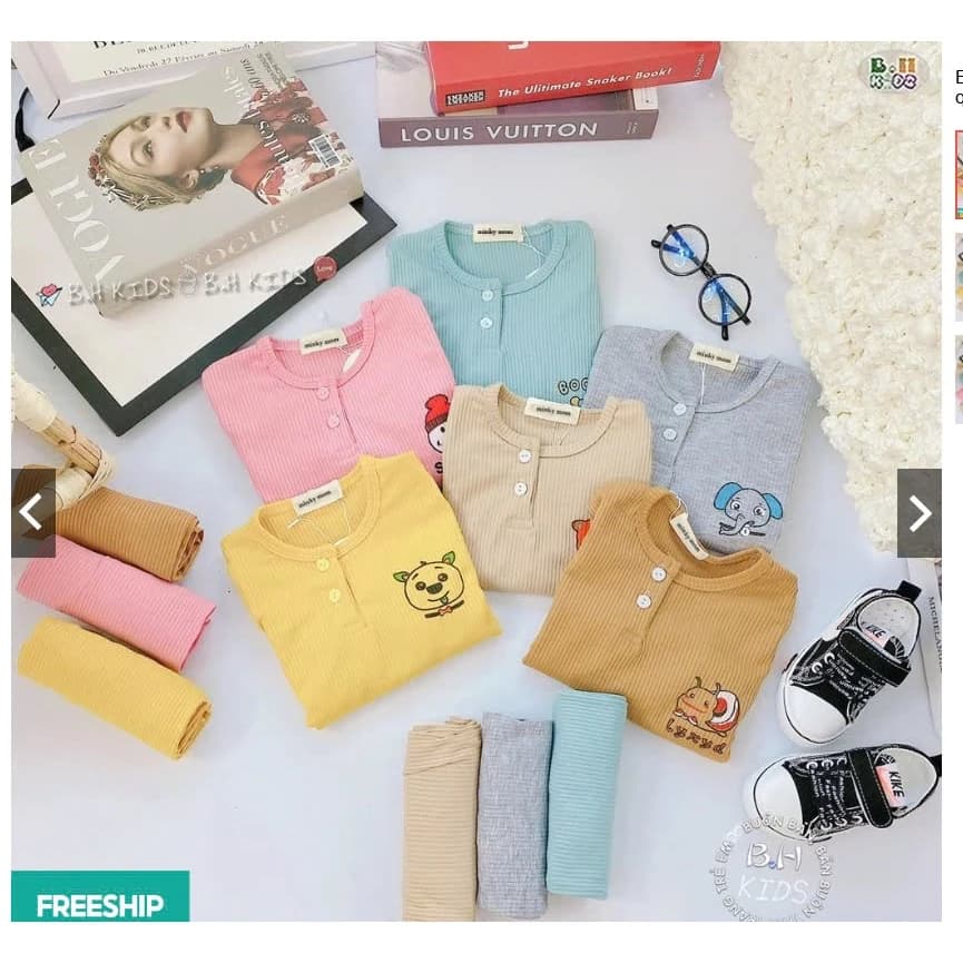 Com bo 5 Bộ dài tay tăm lạnh trụ thật 2 khuy cho bé trai bé gái 7-15kg