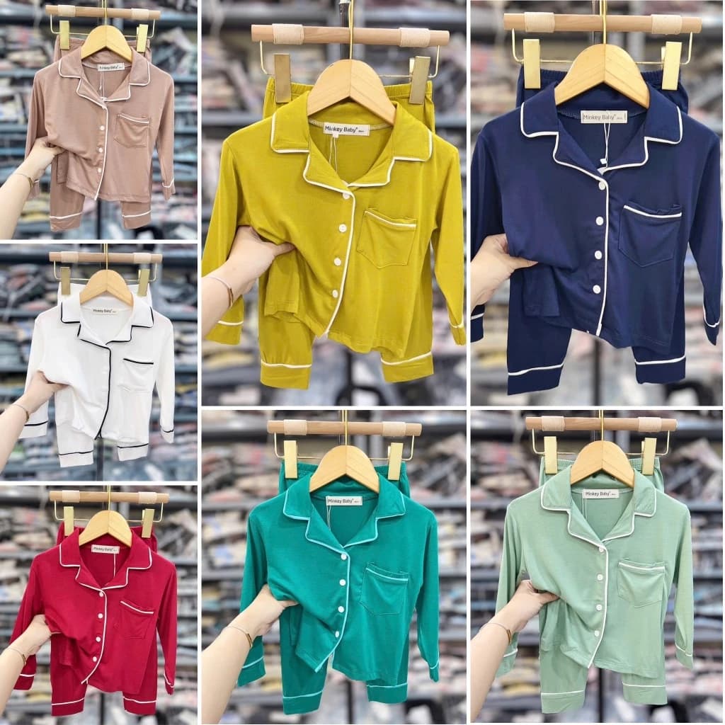 [8-24kg, CAO DƯỚI 1M15] Bộ pijama thun lạnh tay dài quần dài cho bé trai bé gái, vải mềm mát, thoáng khí, đồ ngủ cho bé.