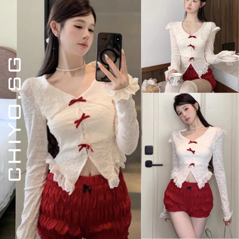 [Có tách lẻ] Set áo kiểu ulzzang phối kèm quần cà chua nhún phong cách lolita