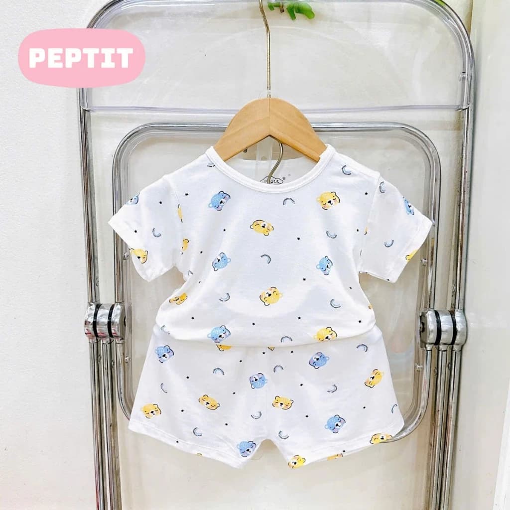 [A209 Mềm Mát, Chất Petit] Bộ Cộc Tay Nền Trắng Họa Tiết Cúc Chât Vải Petit Cho Bé Trai Bé Gái