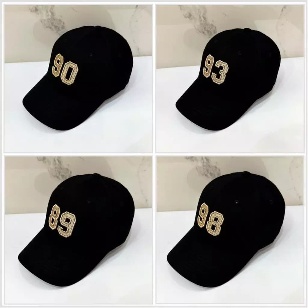 Mũ Lưỡi Trai Korea Cao Cấp màu Đen Thêu Số từ 85=>99  ( VÀNG ) Logo Chỉ Kim Tuyến 3D freesize nam nữ