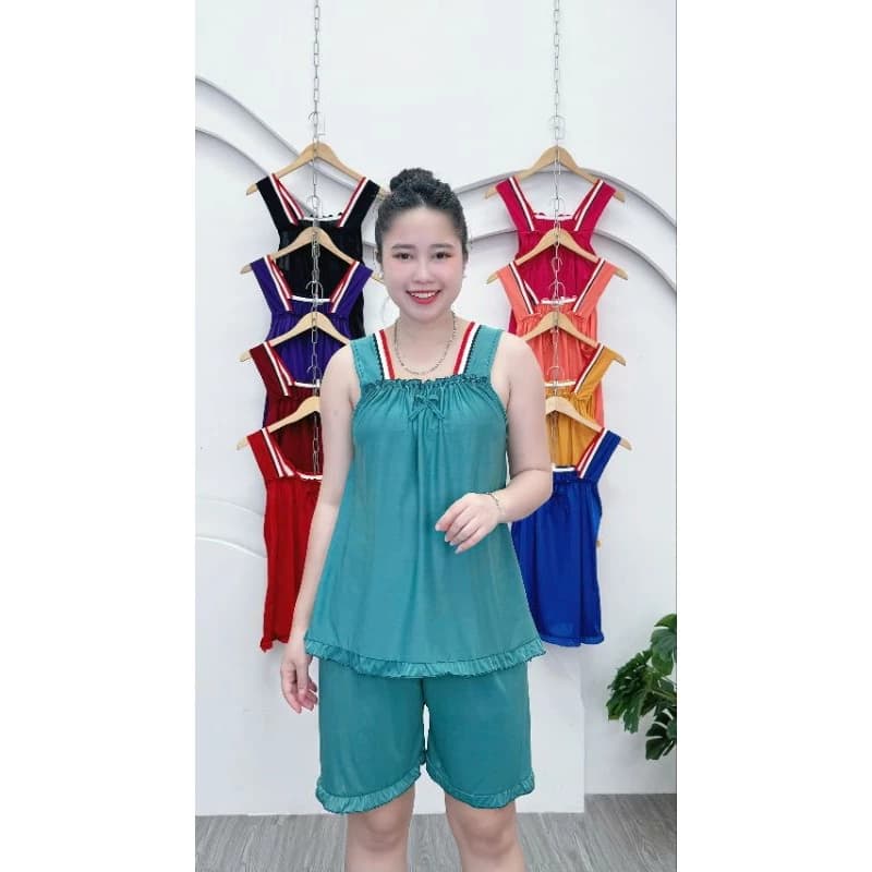 Bộ Đùi Ngủ Mặc Nhà Dây Bản Thun Lạnh Co Giãn Thoáng Mát Size Đến 100Kg