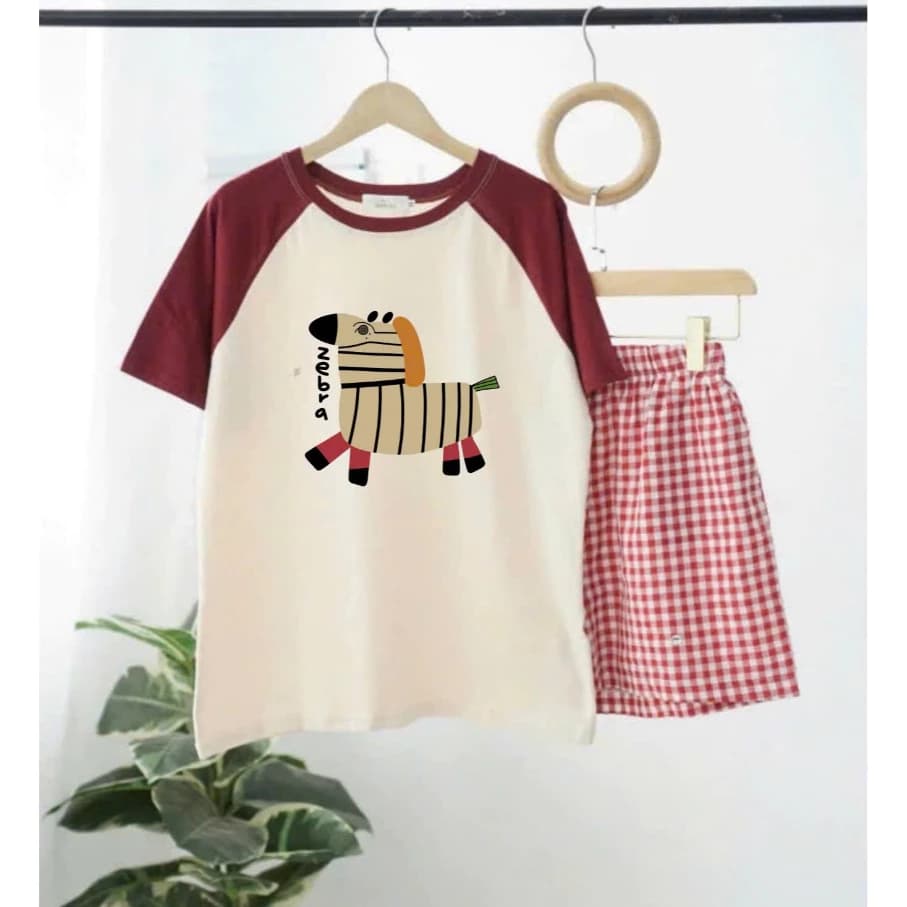 [RẺ VÔ ĐỊCH] Sét bộ đùi mặc nhà Nữ Áo ngắn tay phối đỏ quần đùi caro, Đồ bộ mặc nhà trẻ trung Chất mát mẻ Hè