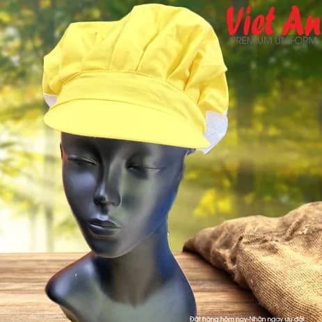Nón Lưới Xếp Ly Cho Công Nhân Thủy Sản, Thực Phẩm Màu vàng Lưới Dày Dặn Giá Rẻ - Hình Thật