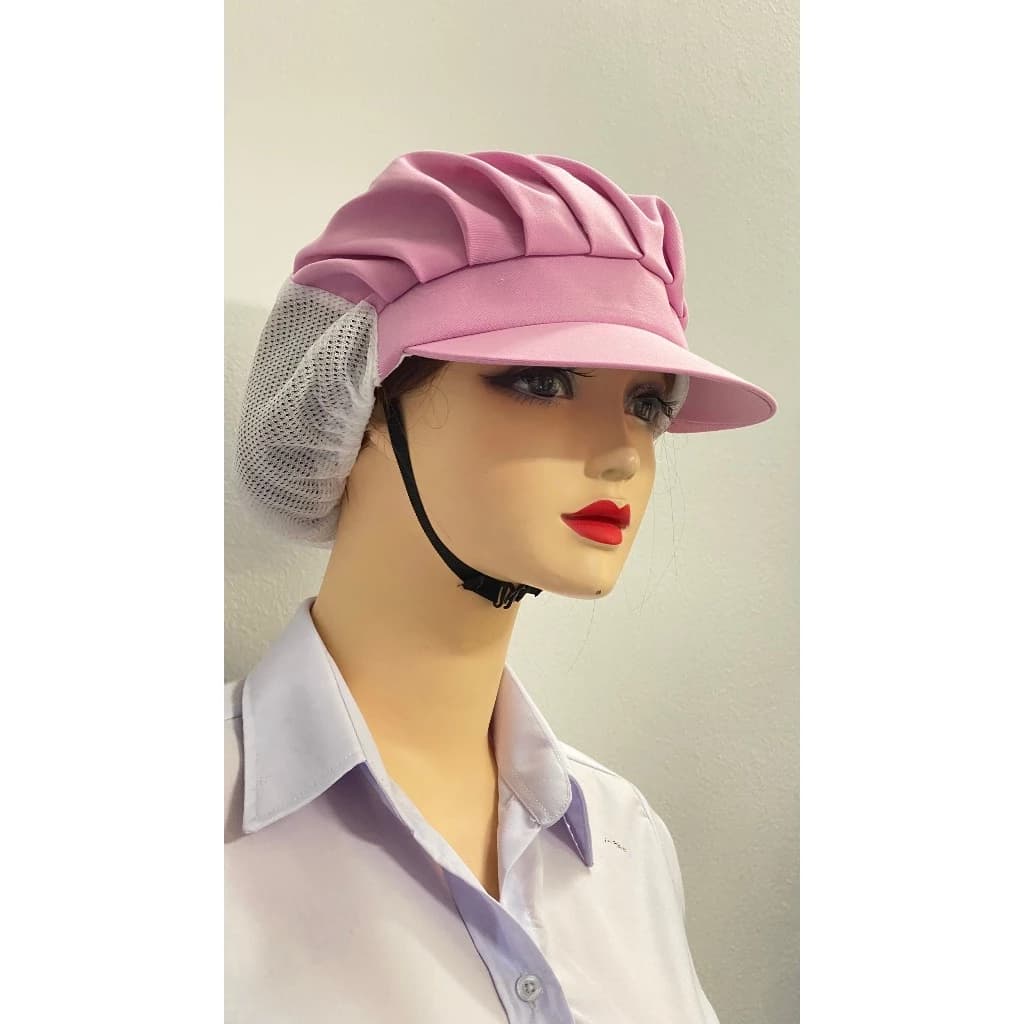Nón thủy sản phối lưới, nón trùm tóc kaki xếp ly dùng trong phòng sạch, mũ bảo hộ công nhân thực phẩm