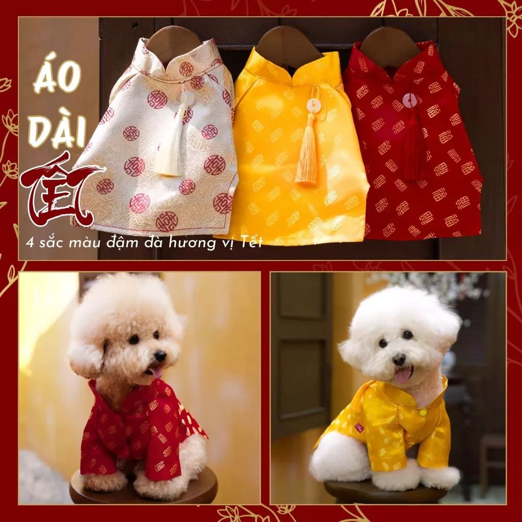 Áo Dài Cho Chó Duy Phúc, Áo Tết Chó Mèo Bộ Sưu Tập Khải Nguyên 2026 Quần Áo Thú Cưng Hiha Pets VTT4
