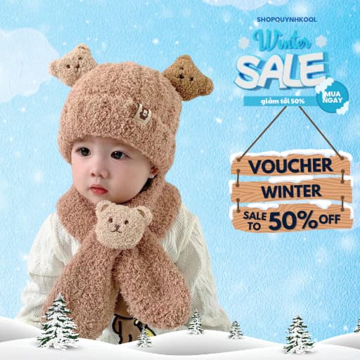 Mũ Len Gấu Bear Lông Cừu Mềm Mại Kèm Khăn Quàng Cổ Giữ Ấm Cho Bé ( DIDOOGLT)