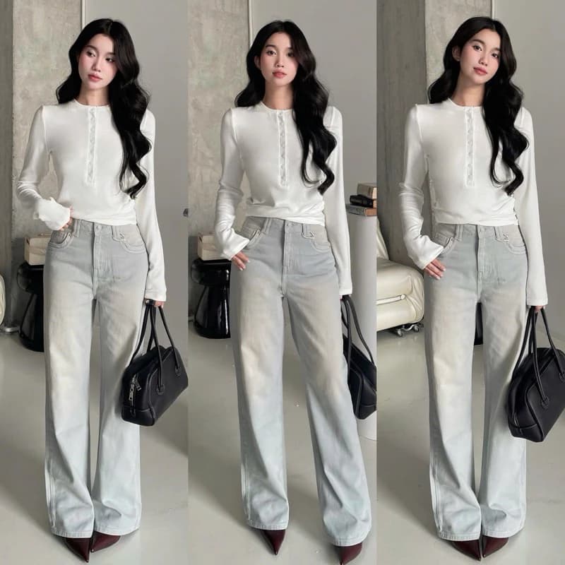 Quần jean suông nữ trơn dài không co giãn màu mới UR02