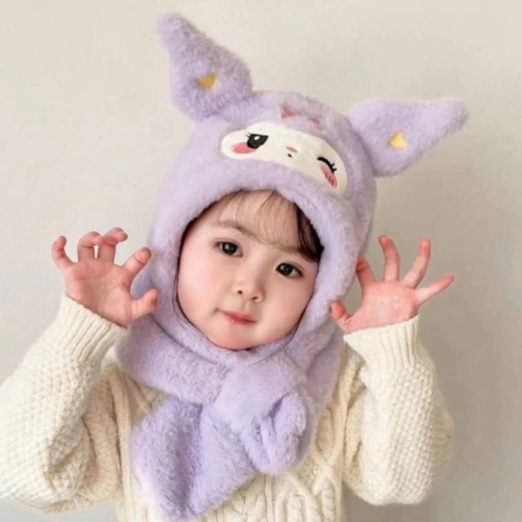 Mũ lông kuromi dễ thương kèm khăn quàng cổ cho bé chất liệu mềm mại giữ ấm mùa đông