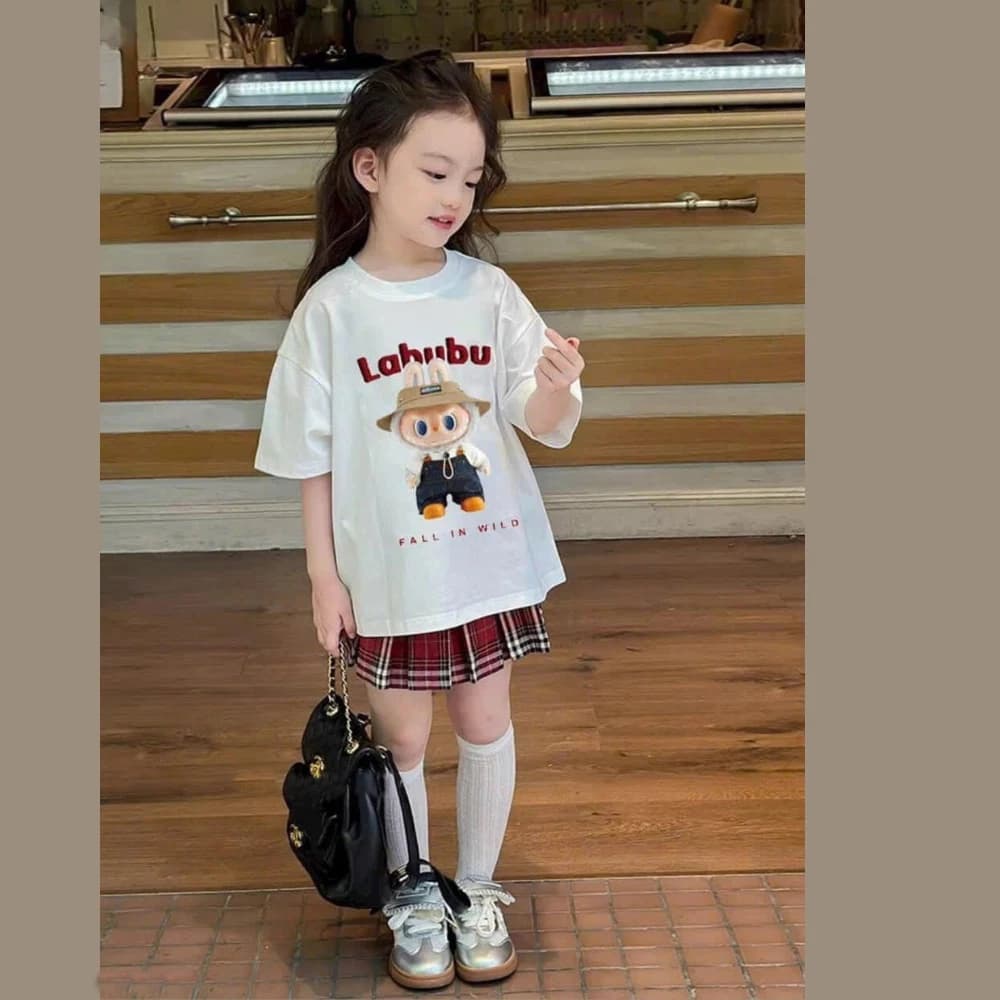 SET BỘ CHÂN VÁY LABUBU (ÁO PHÔNG cotton kèm CHÂN VÁY vải thô có lót trong), size 12-38 kg