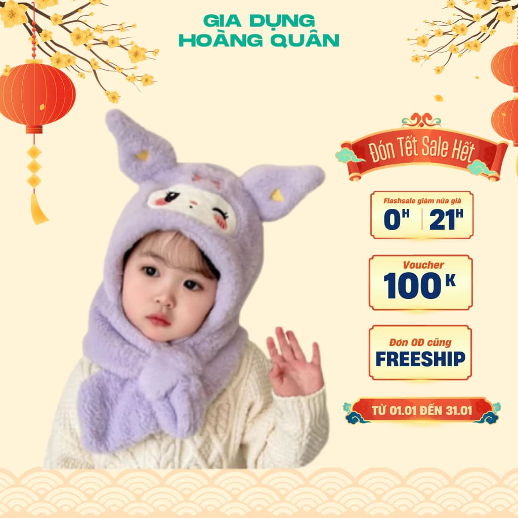 Mũ Len Mùa Đông DIDOOGLT Cho Bé - Mũ Lông Kèm Khăn Quàng Cổ Ấm Áp Dễ Thương