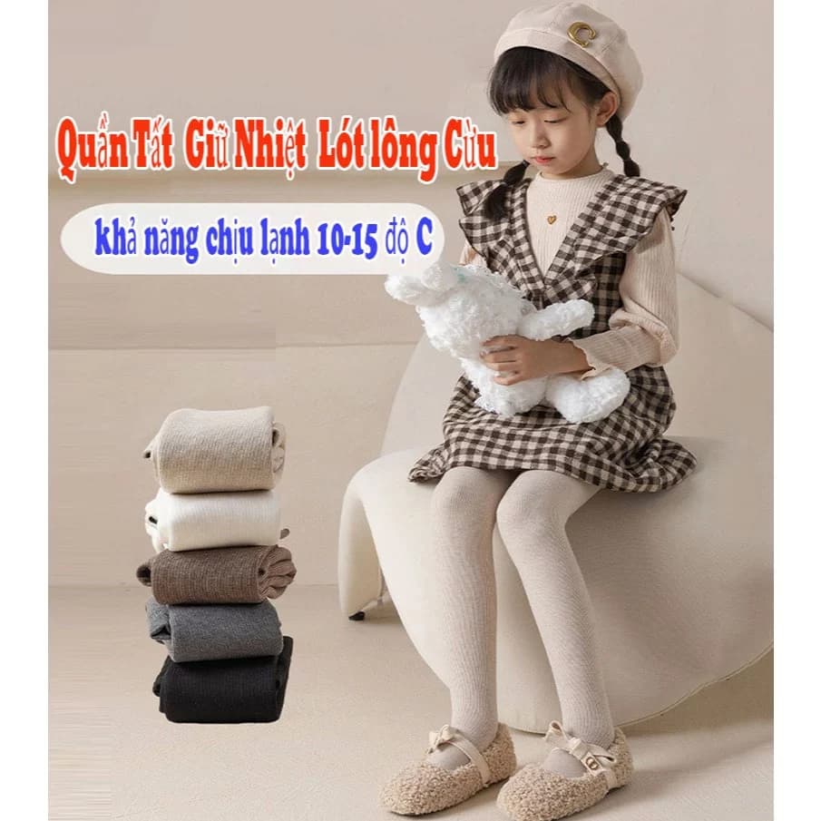 (2.5-9 tuổi) Quần Tất - Quần Lengging Lót Lông Cừu Dày Dặn Cực Ấm cho Bé Gái - Khả năng chịu lạnh 10-15 độ C