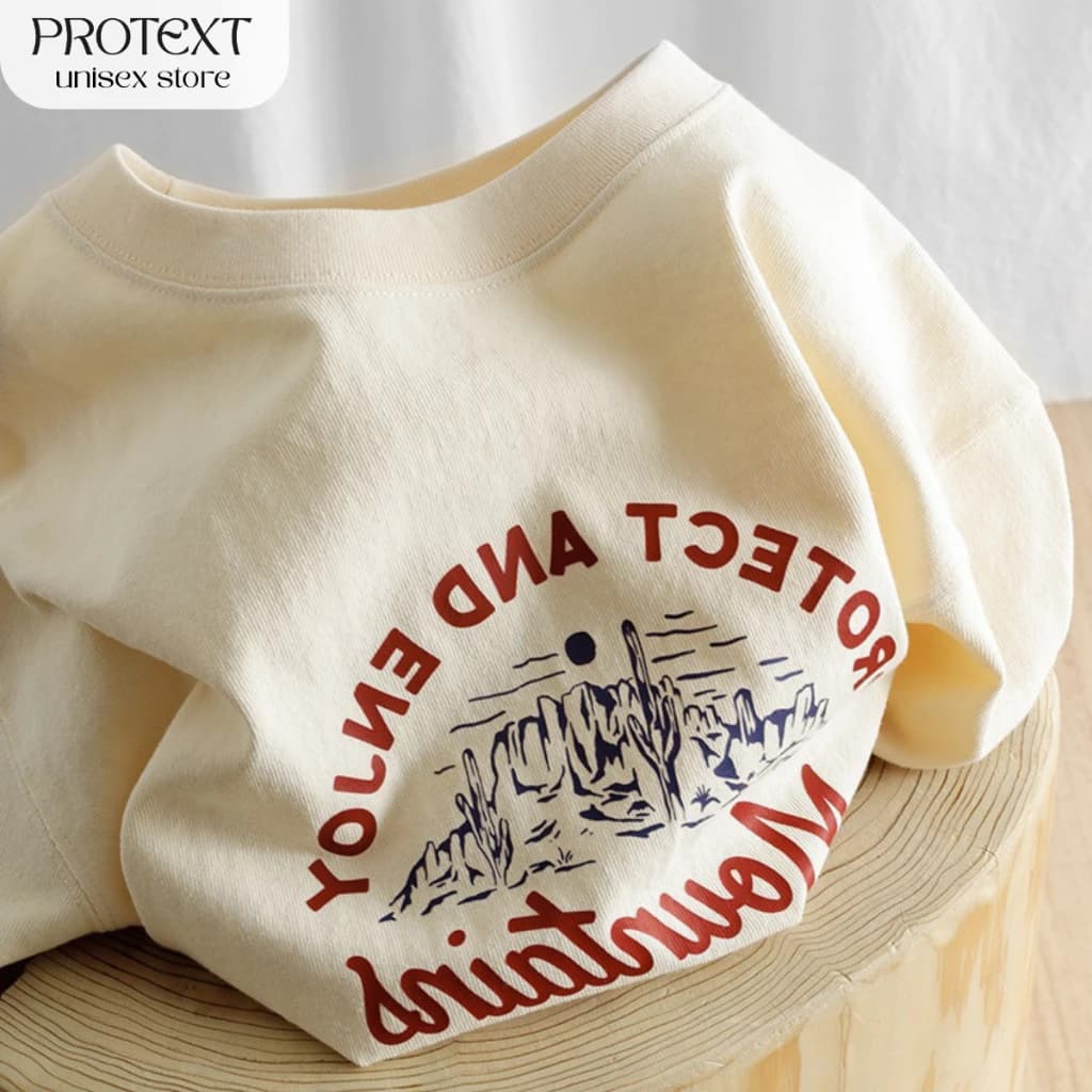 Áo Thun Unisex Form Rộng Chất Cotton Cao Cấp In Hình MOUNTAINS Thương Hiệu Protex Thời Trang Nam Nữ A6