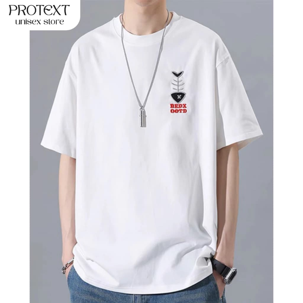 Áo Thun Form Rộng Cotton Cao Cấp Thêu Hình Xương Cá & Chữ BEDX OOTD Thương Hiệu Protex A5