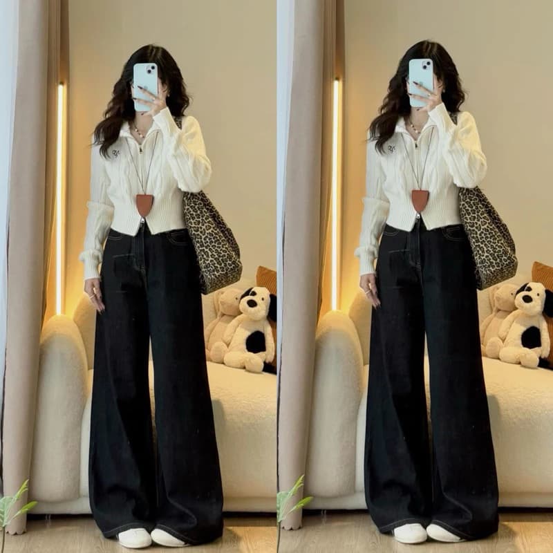 (ẢNH OLDSCHOOL)  Quần jeans XANH ĐẬM ỐNG LOE FORM RỘNG DÀI CHÙM Q7768