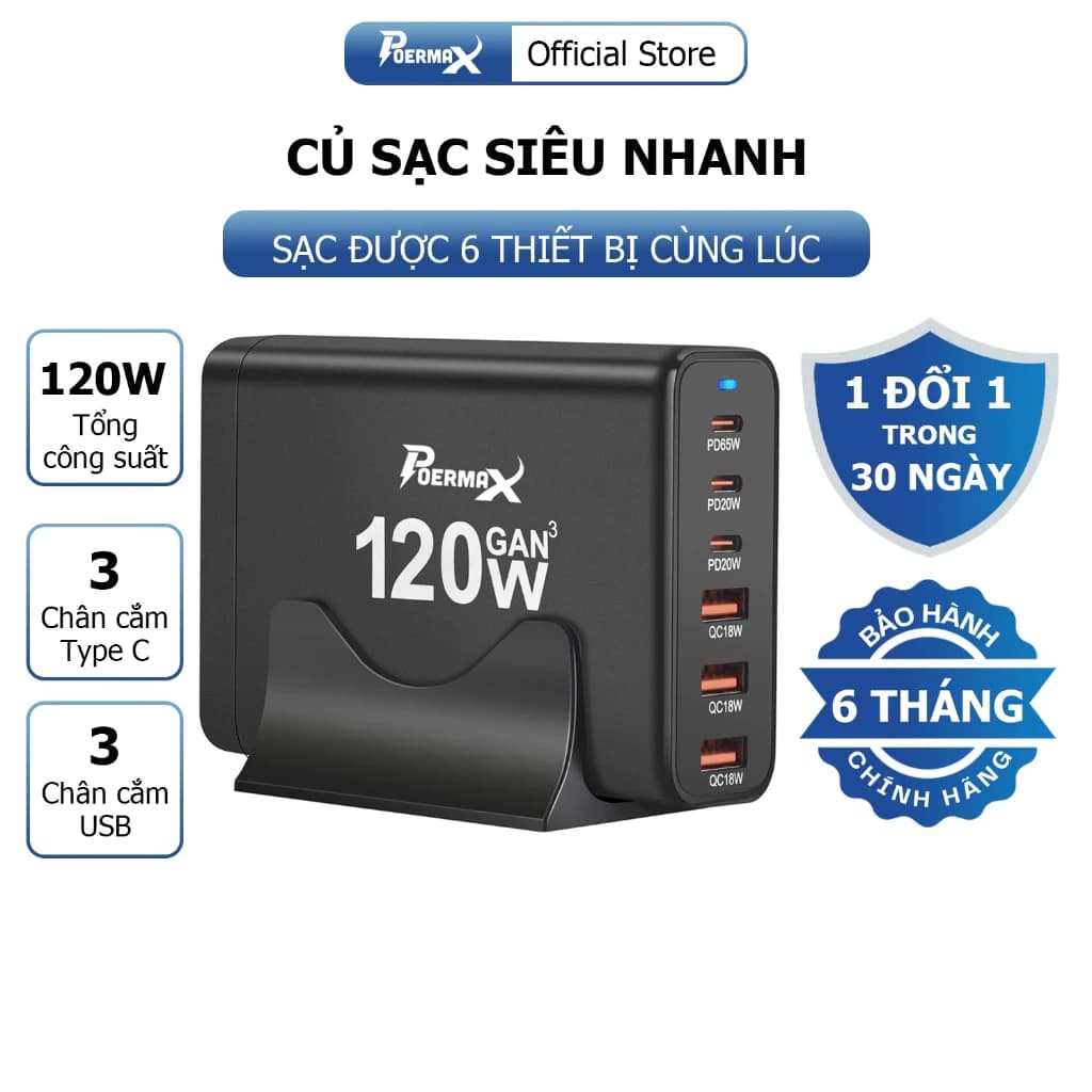 Củ sạc nhanh POERMAX 120W, 160W, 500W sạc được nhiều thiết bị cùng lúc