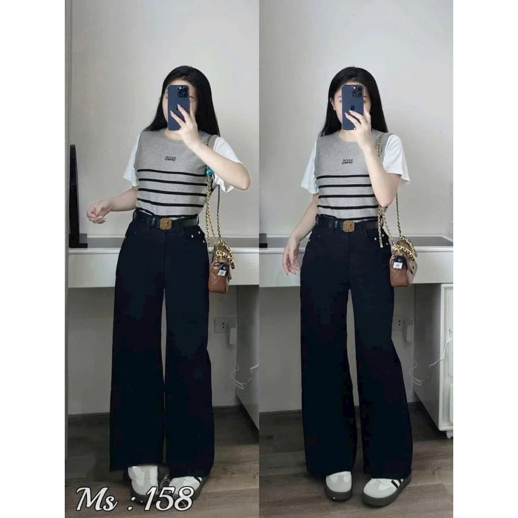 Quần Bò Jeans Nữ Ống Rộng, Quần Bò Denim Suông Ống Rộng Trơn Màu Đen Cạp Cao Siêu Hách Dáng Cực Đỉnh