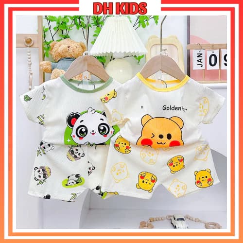 [B2] Đồ bộ cộc thun tăm lạnh mát mẻ phối hình to dễ thương cho bé trai,bé gái từ 4 - 15kg - DH KIDS
