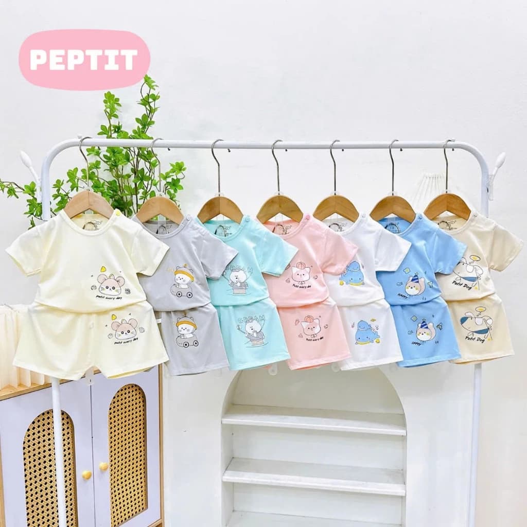 [A239 Mềm, Mát, Chất Petit] Bộ Cộc Tay In Hình Cúc Vai Chất Vải PETIT Mềm Mát Cho Bé Trai, Bé Gái