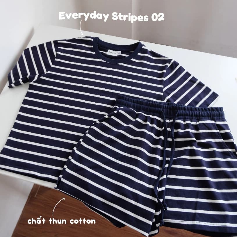 Đồ Bộ Nữ Đồ Mặc Nhà, Đồ Ngủ Thun Cotton Kẻ Sọc Ngắn Tay Giặt Máy, Pijama Thun - Stripes 02