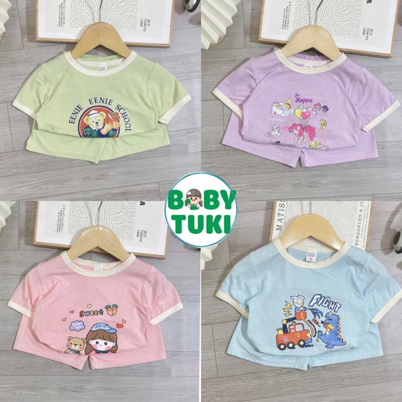 Đồ bộ cộc tay bé trai bé gái chất thun lạnh hoạ tiết ngộ nghĩnh_Quần áo trẻ em mùa hè