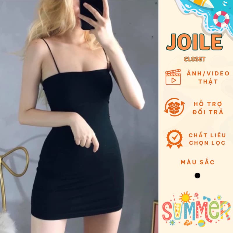 Váy 2 dây sợi bún, đầm 2 dây sợi bún thun ôm body sexy dáng dài, ngắn chất liệu bozip Joie_Closet