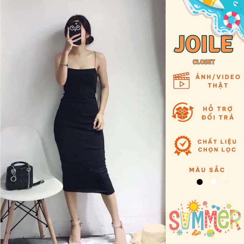 Váy body 2 dây sợi bún, đầm ôm body siêu tôn dáng sexy, vải co giãn, mặc đi chơi, dự tiệc Joile_Closet