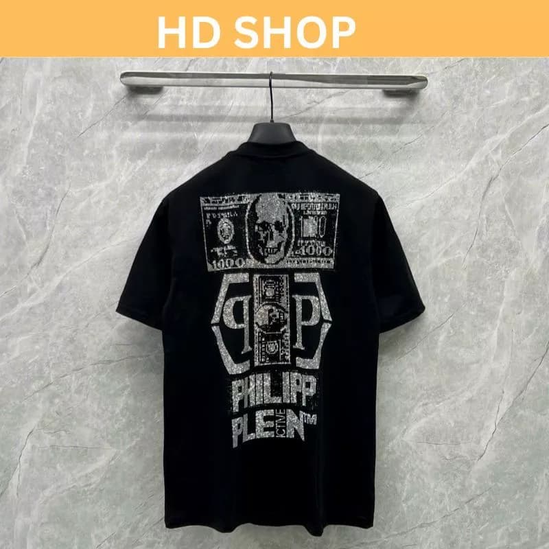 Áo phông nam nữ Premium Cotton in Kim tuyến Philipp Plein da tag sắt in kim tuyến hình dola boy phố mã dola