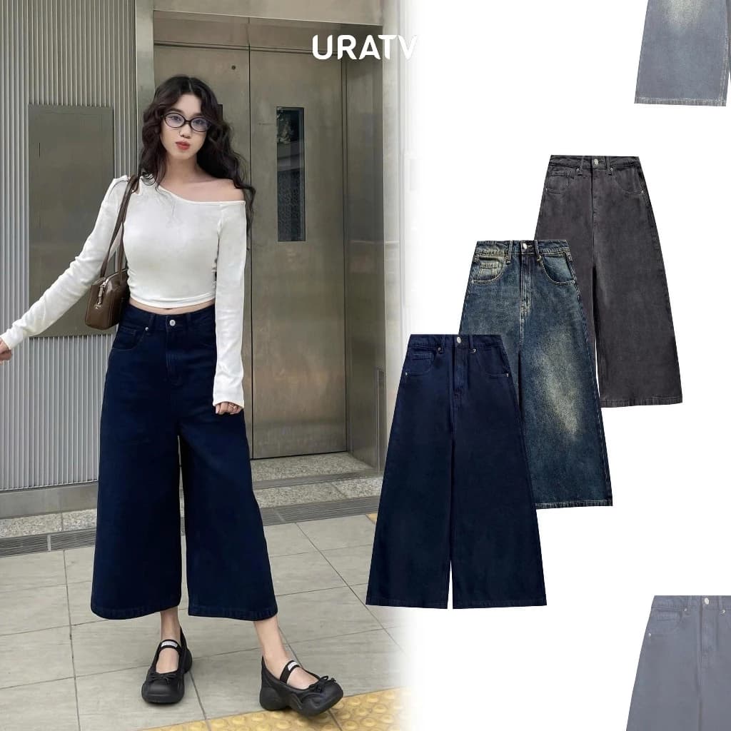 Quần jeans suông dáng lửng URATV