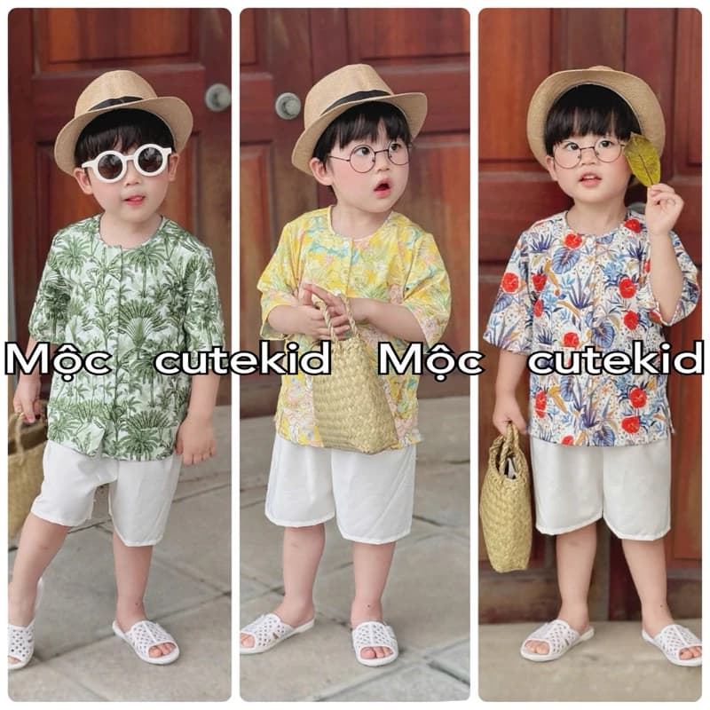 (7-35KG) bộ đồ HOA LÁ chất vải mịn mát [HÌNH THẬT] cho bé mặc đi chơi, đi biển, chụp hình du lịch