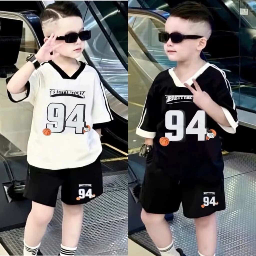 Bộ thể thao số 94 [KHÔNG CÓ TÚI] vải cotton phối su mềm mịn, 2 màu ĐEN TRẮNG, size 12-44 kg
