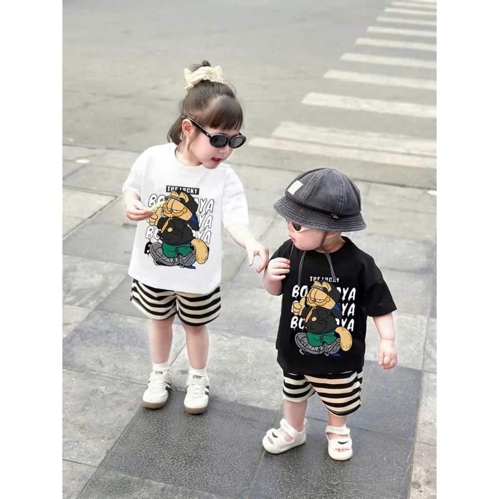 Bộ mèo Garfield cotton mềm mịn cho bé trai bé gái, 2 màu, size nhí cho bé 1-5 tuổi (8-19 kg)