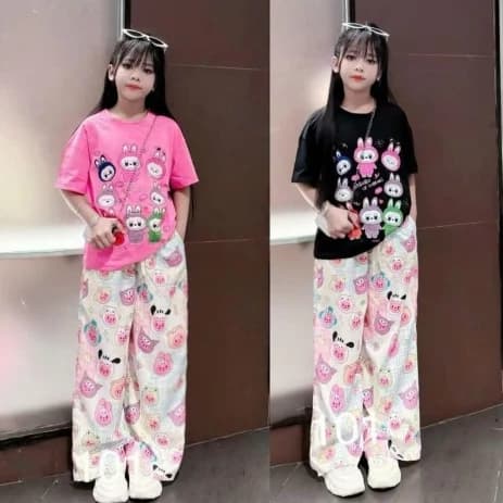 SÉT BỘ QUẦN DÀI VÀ ÁO PHÔNG IN HÌNH LABUBU DÀNH CHO BÉ GÁI 13-43KG CHẤT LIỆU COTTON SU THOÁNG MÁT MỀM MỊN , BỘ QUẦN DÀI