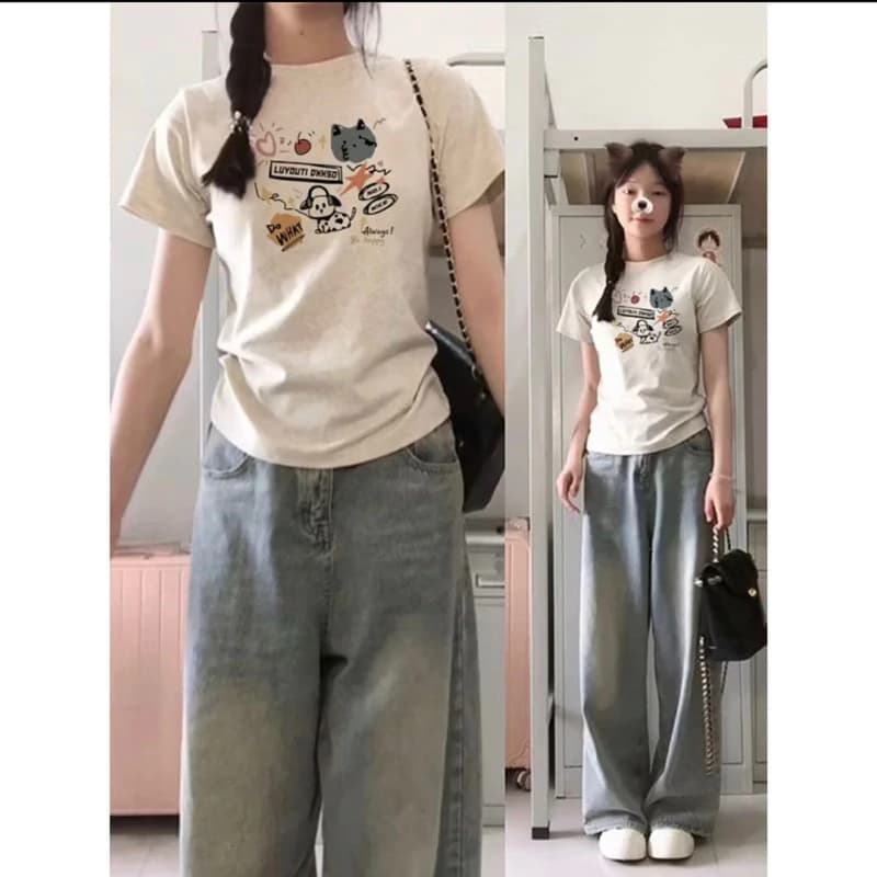 Áo Thun Nữ  dáng ôm in hình chú cún music xinh xắn
