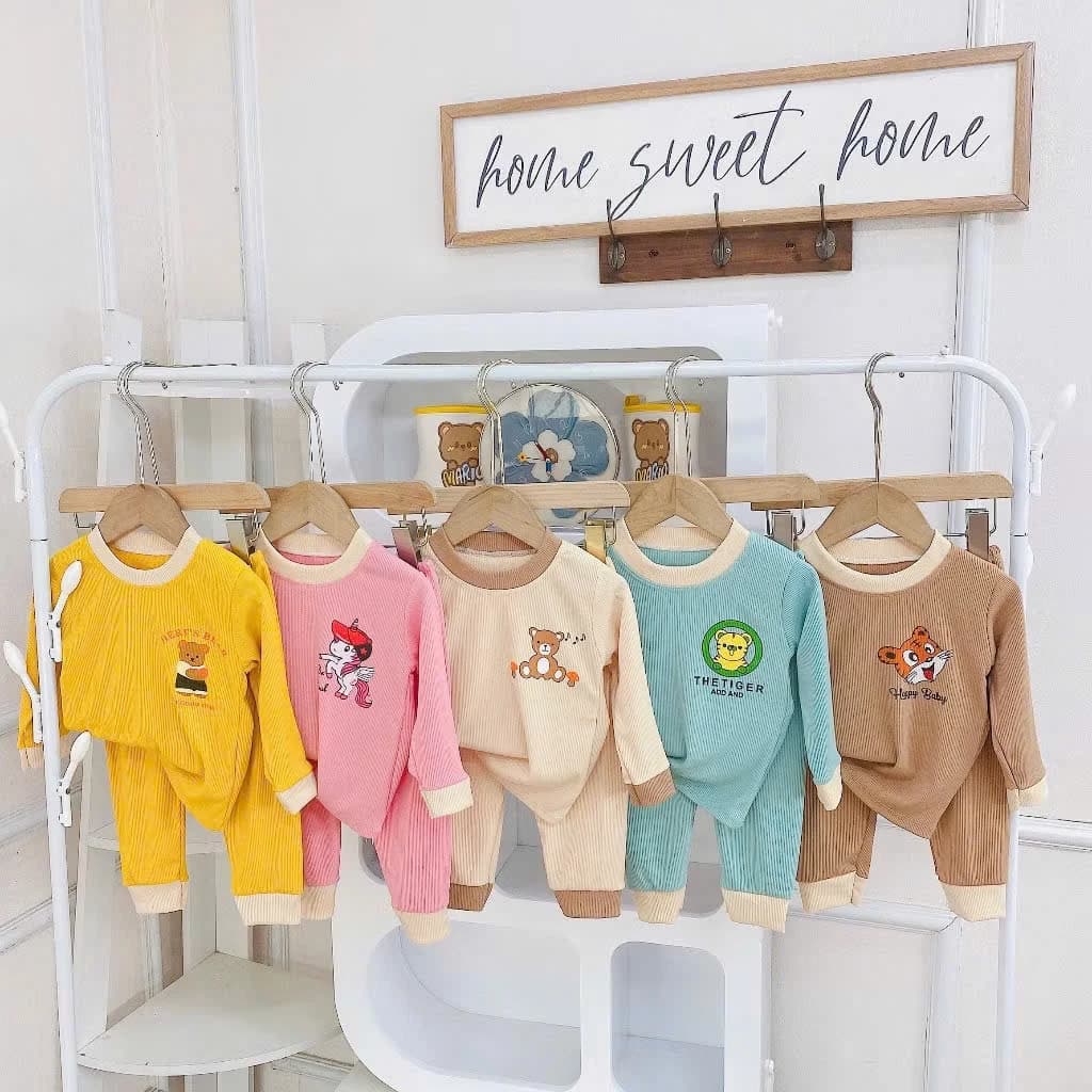 Xả nhiều mẫu Com bo 5 bộ Quần áo trẻ em - Đồ bộ dài tay cho bé trai bé gái chất liệu tăm lạnh mềm mịn 5-15kg