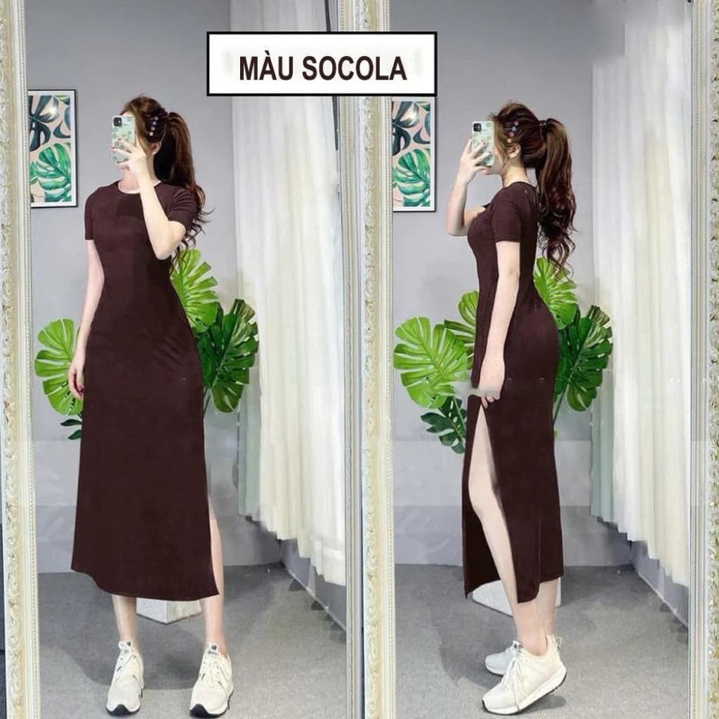 Đầm body / đầm xoè tay ngắn  xẻ tà dáng dài maxi bên cách điệu thời trang hot hiện nay