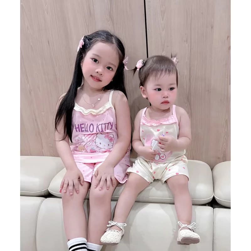 combo 2 bộ quần áo hai dây cho bé gái vải cotton mát mềm thoáng thấm hút mồ hôi