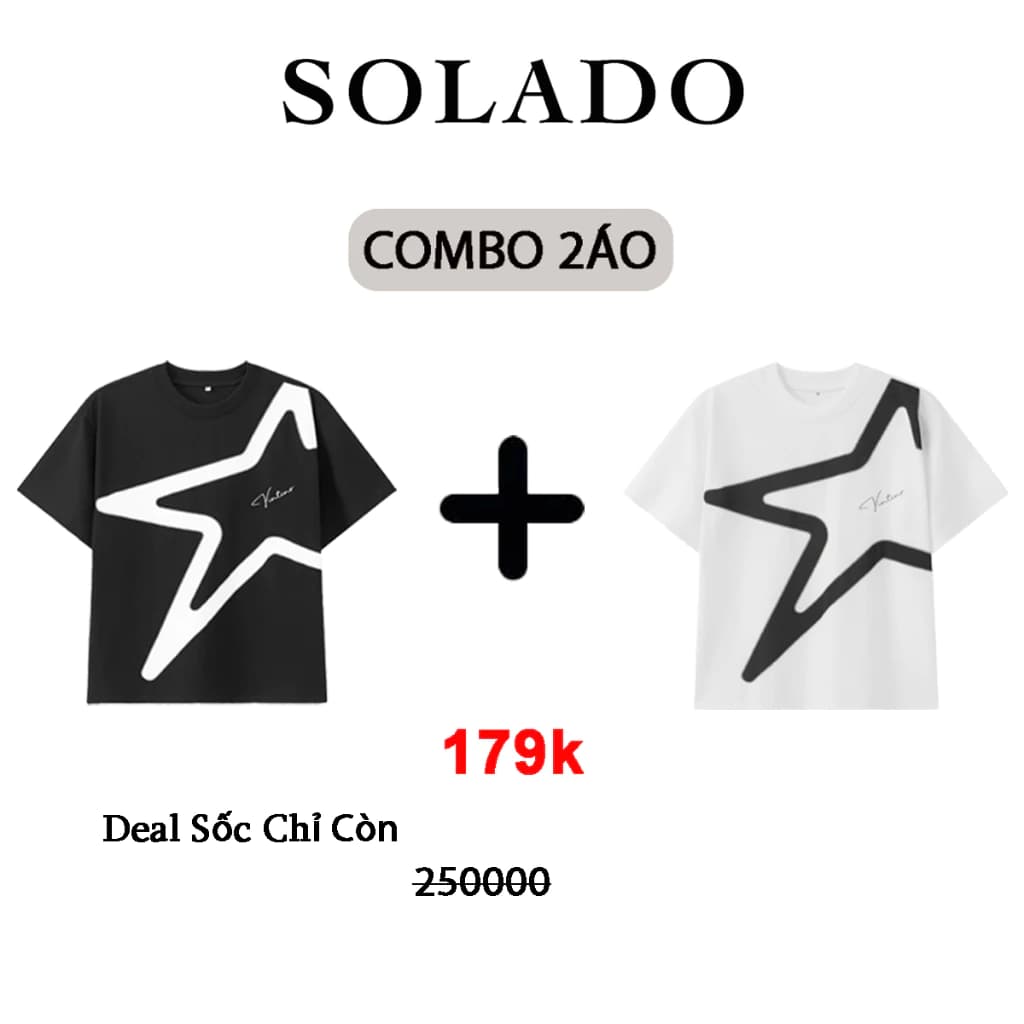Combo 2 Áo Thun Nam SOLADO Cổ Tròn Cotton In Họa Tiết Nổi Co Dãn Thoáng Mát AT11