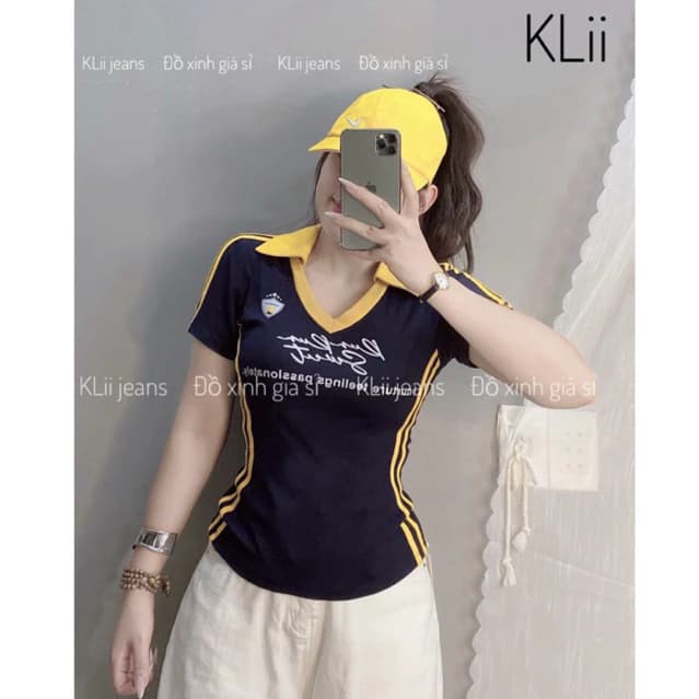 Áo thun cộc tay cổ trụ phối sọc sườn(in sweet)Borip xịn 🌷KLii sẵn