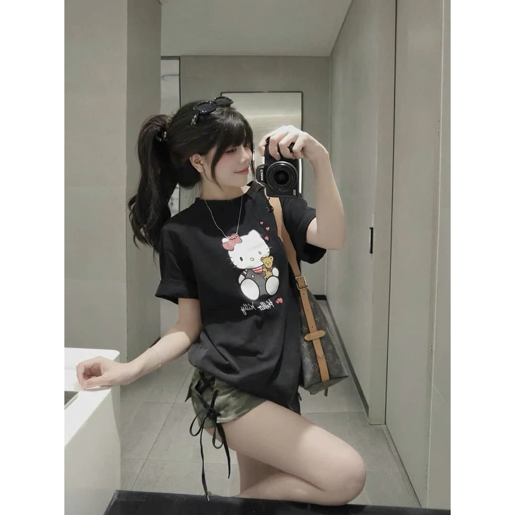 Áo Thun Mèo Hoạt Hình New items 2025 Định Lượng 260gsm Chất Vải Cotton Dày Dặn
