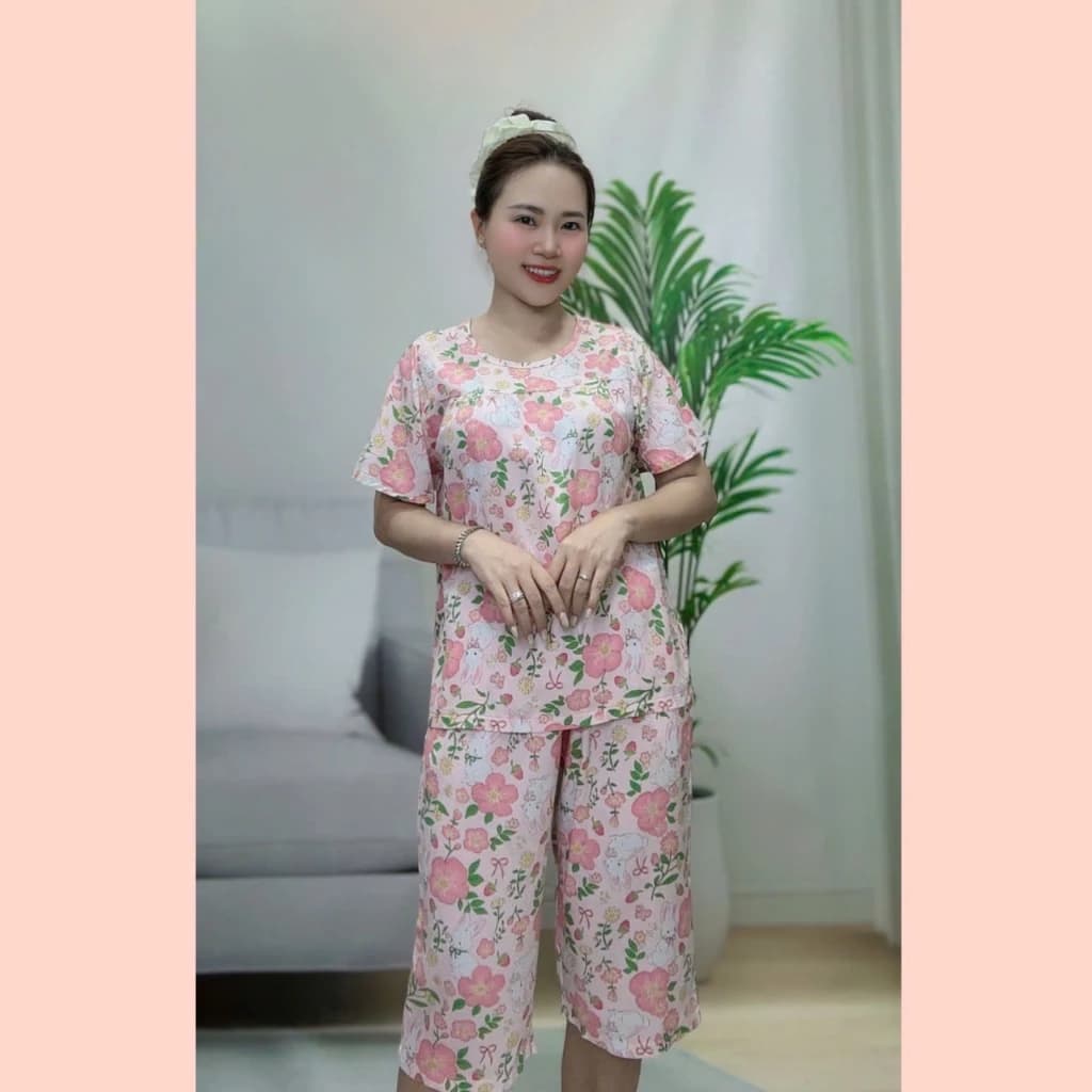 TL260- Đồ Bộ Nữ Măc Nhà Quần lửng Áo Cộc Tay, Chất Tole Lanh 2 Da Mềm Mịn Mát, Thấm Hút Mồ Hôi,