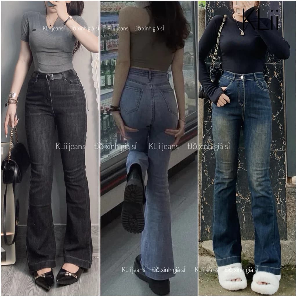 Quần jeans ống loe dài 100cm gấu 3p🌷(40-60kí) KLii jeans sẵn