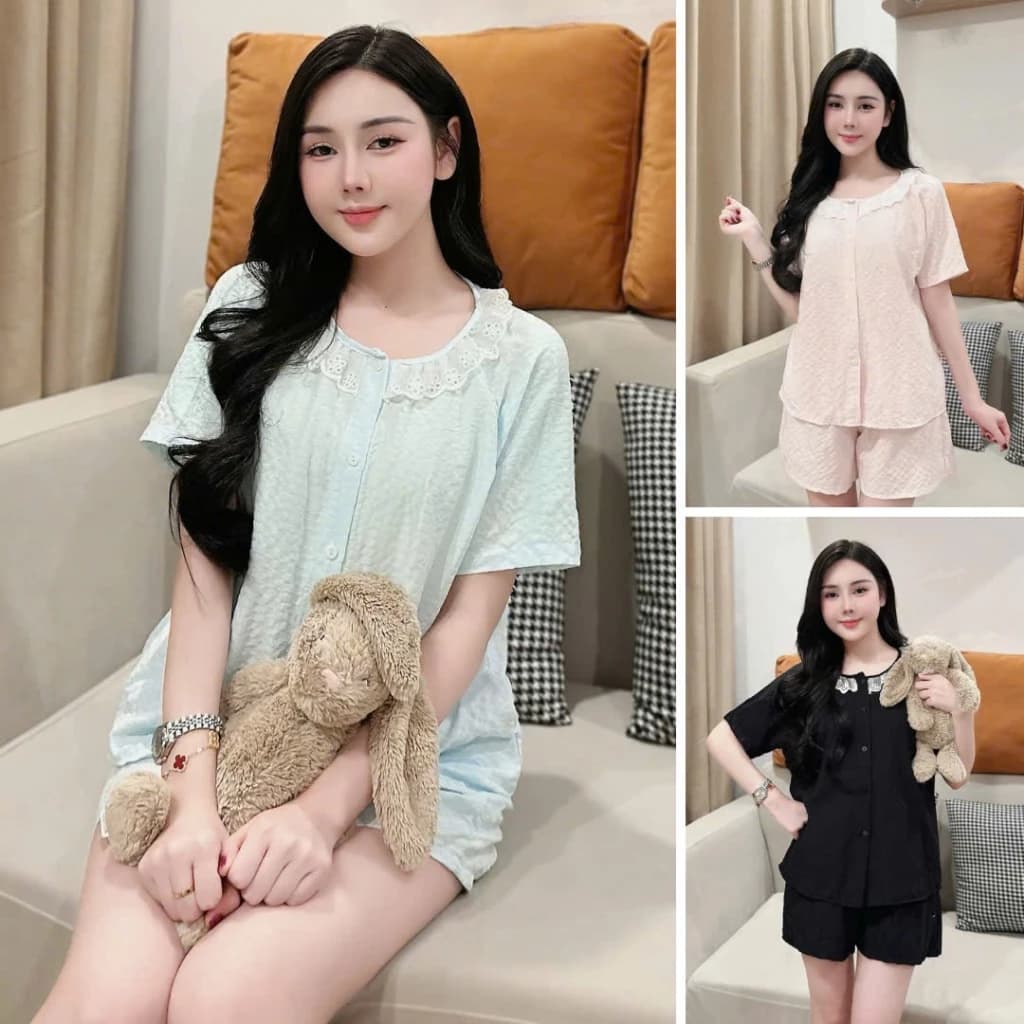 Bộ đồ ngủ pijama cho nữ màu pastel trơn siêu xinh - Bộ đồ mặc nhà chất đũi nhăn thoáng mát BC31