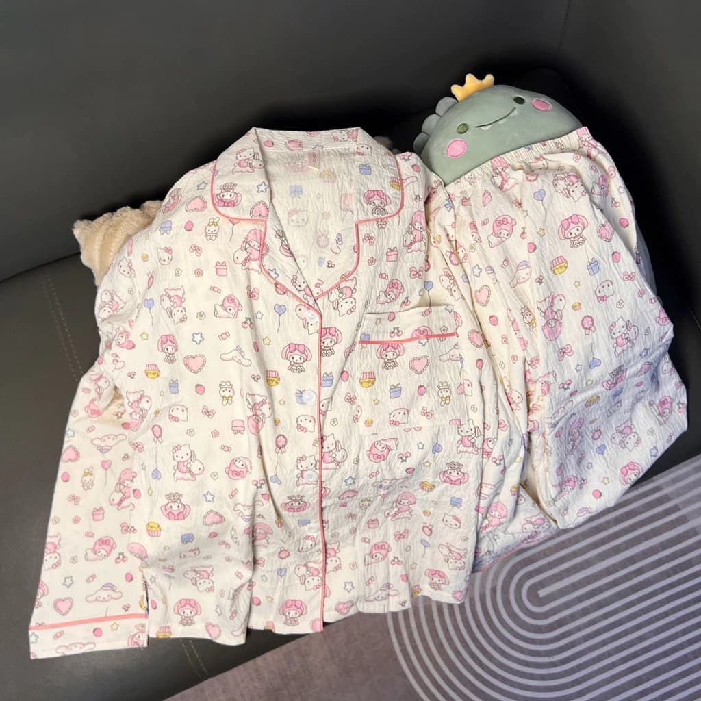 𝑶𝒏𝒊.𝑺𝒉𝒐𝒑_Đồ Bộ Pyjama Quần Dài Áo Dài Xuân Thu Chất Đũi Mây Cực Dễ Thương Hàng QC