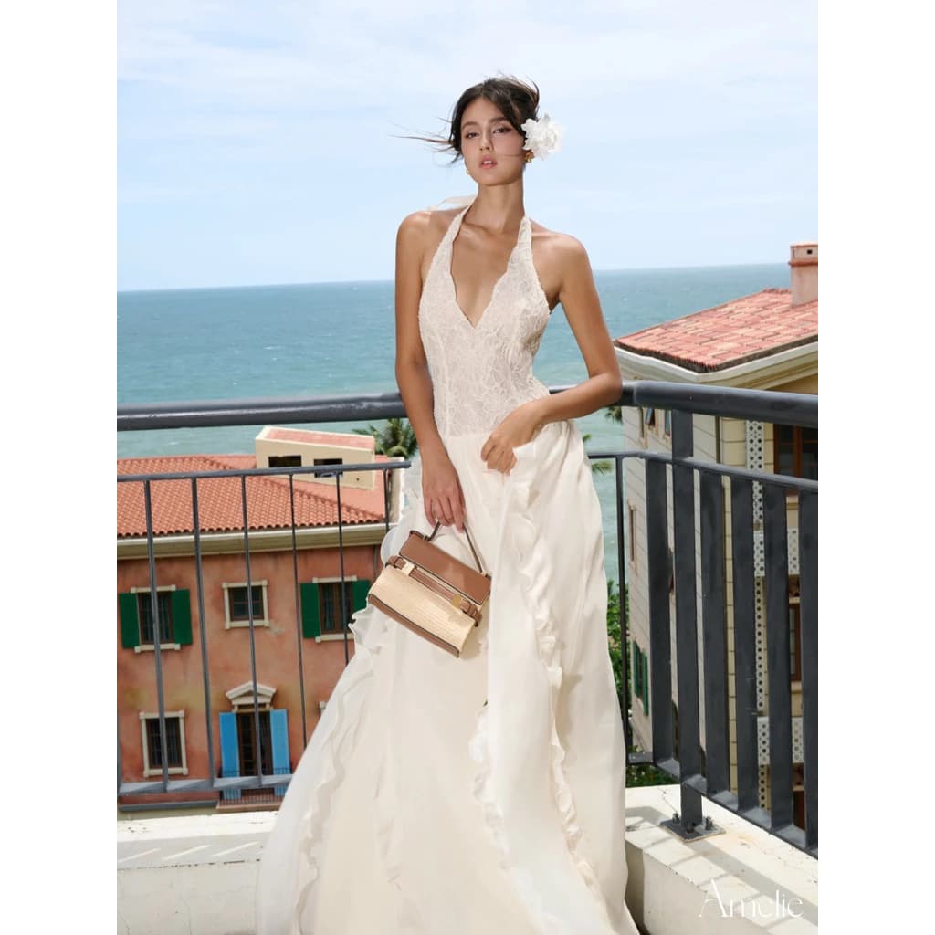 AMELIE - Váy cổ yếm ren voan dáng dài đi biển - Cersei dress Ame284