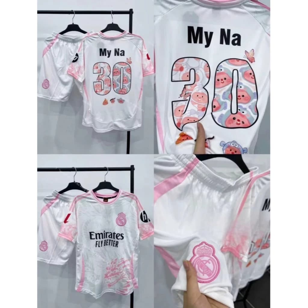 Bộ áo quần bóng đá,áo đá banh nam nữ clb RE.A.L MỚI in tên số theo yêu cầu, áo thể thao chất liệu mè