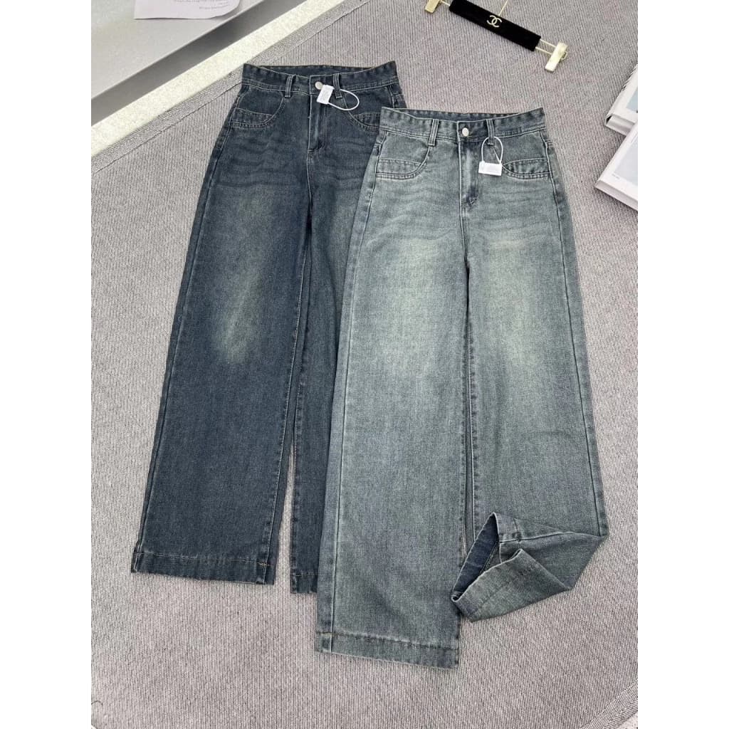 Quần Jeans Nữ Ống Suông Rộng Lưng Cao Gấu To 2 Màu Form Chuẩn Tôn Dáng