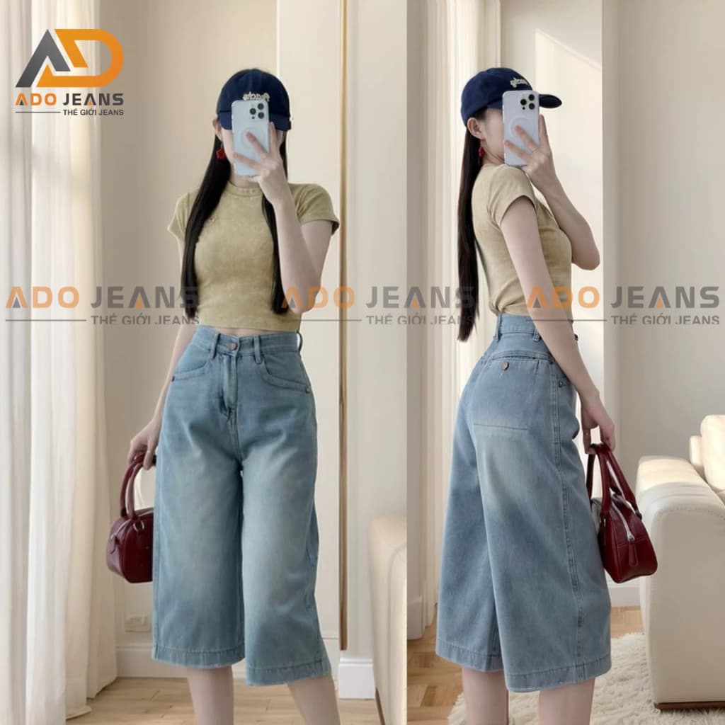 Quần lửng jean nữ phối túi kiểu mặc qua gối dài 70cm siêu đẹp cho chị em (Mã S40)