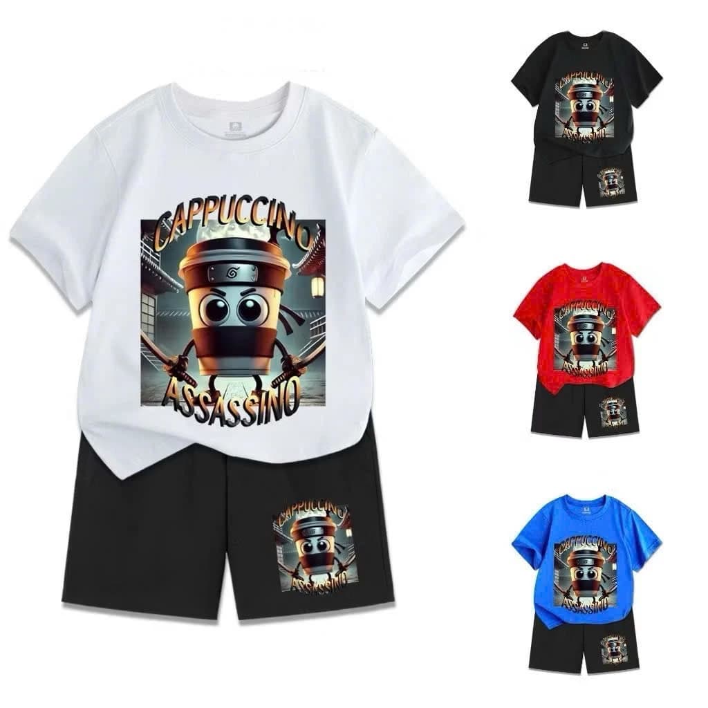 Bộ đồ bé trai TUNG TUNG CAPPUCCINNO ASSASSINO, vải co dãn 4 chiều, 4 màu, size 12-44 kg
