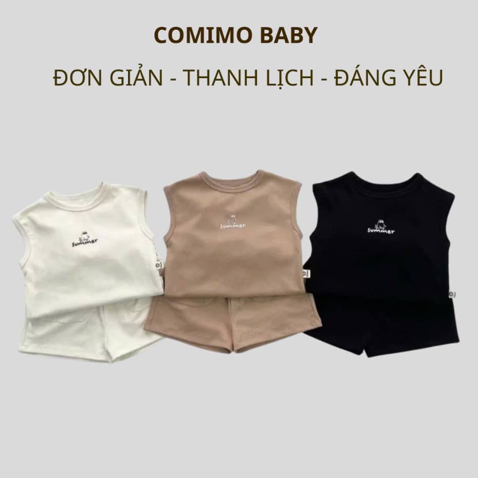 Bộ ba lỗ cho bé trai ❤️COMIMO BABY❤️ Bộ sát nách bé trai Vải cotton bozip lạnh trơn Basic cho bé trai bé gái từ 6-20kg